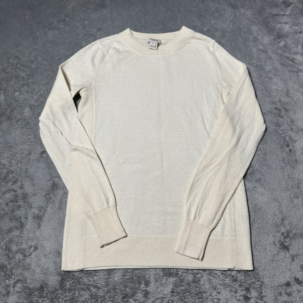 J Crew Womens XS Merino Wool Blend Ivory Longsleeve Preppy Casual
